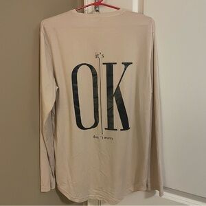 Beige“It’s Ok” Graphic Long Sleeve Shirt
